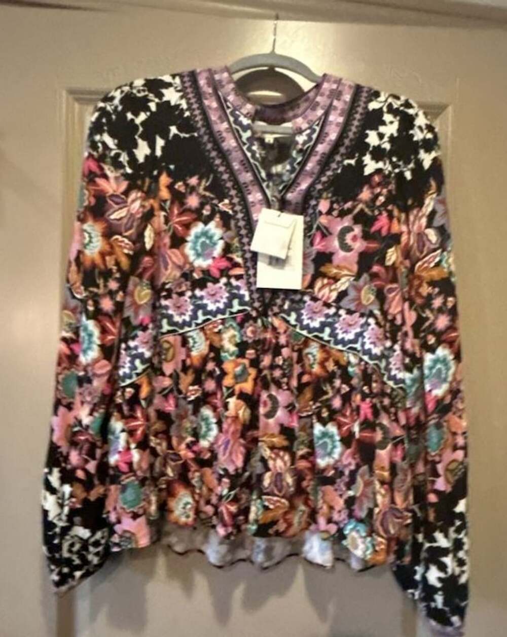 Hale Bob Floral Print Long Sleeve V-Neck Top